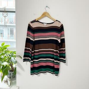 J. Jill Black Pink & Brown Stripe Knit Tunic Sweater Size Medium